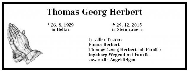 Herbert Thomas 1929-2015 Todesanzeige